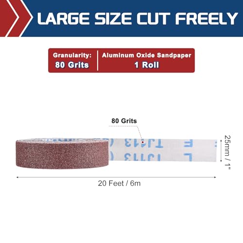Sandpaper Roll 1Inch 20FT 80Grit Aluminum Oxide Emery Cloth Roll - size: 1 Inch x 20 Feet 80 Grits