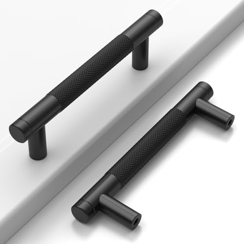 Matte Black Knurled Cabinet Handles Kitchen Pulls 3.75 Inch 10 Pack - color: Matte Black, size: 3.75" Hole Center