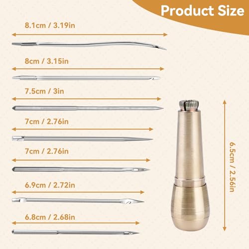 Frdhee 7PCS Leather Sewing Awl Needle with Copper Handle, Upholstery Repair Kit 3 Rolls 50 M Nylon Cord Thread and 2PCS Thimble for Handmade Leathercraft Sewing Tools Shoes Repair