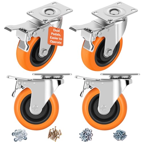 5" Caster Wheels - Heavy Duty Swivel Casters Set 4 w/Dual Locking - size: 5 inch