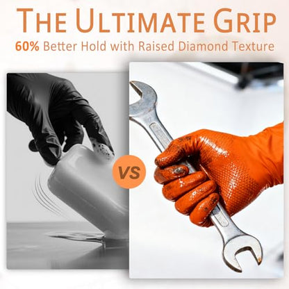 PROMEDIX P Heavy Duty Nitrile Gloves with Diamond Texture 8 Mil Latex Free Powder Free Industrial Disposable Glove - color: Orange, size: X-Large