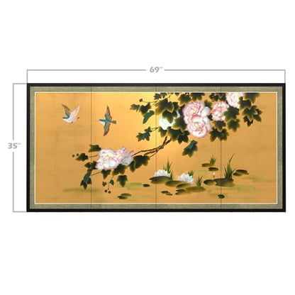 Red Lantern Lily Pad Pond on Gold Leaf - color: Lilly Pad Pond