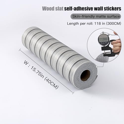 Gray Peel and Stick Slat Wall Panels,Wood Grain Paneling 118"x15.75" - color: Gray
