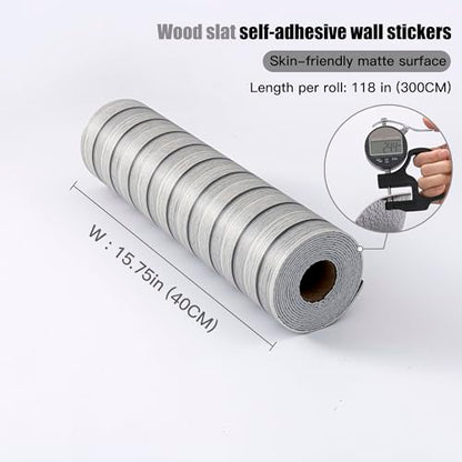 Gray Peel and Stick Slat Wall Panels,Wood Grain Paneling 118"x15.75" - color: Gray