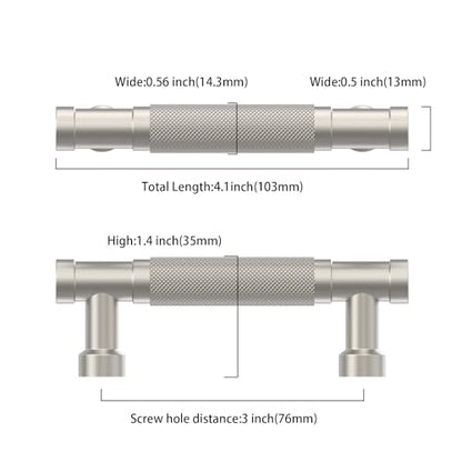 Brushed Nickel Knurled Cabinet Handles Kitchen Pulls 3 Inch 10 Pack - color: Brushed Satin Nickel, size: 3" Hole Center