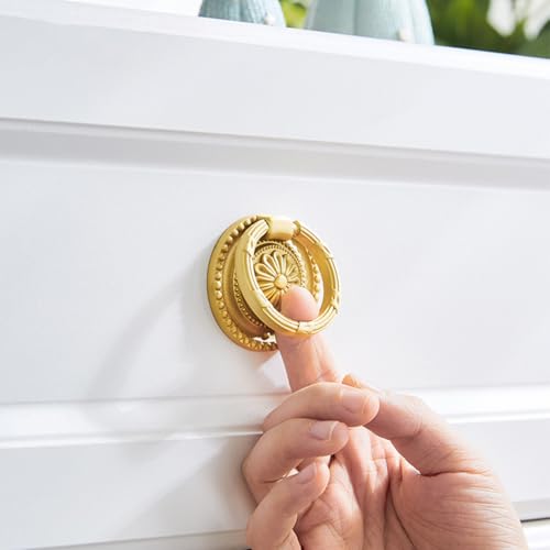 Brass Cabinet Rings Gold Knobs, Drawer Round European Handles Antique Gold Knobs for Home Kitchen, 8 Pack - size: 8 Pack