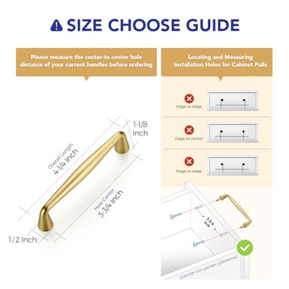 Ravinte Brushed Gold Cabinet Handles Solid Handles,3-3/4 Inch,10 Pack - color: Brushed Gold, size: 3-3/4 Inches Hole Center