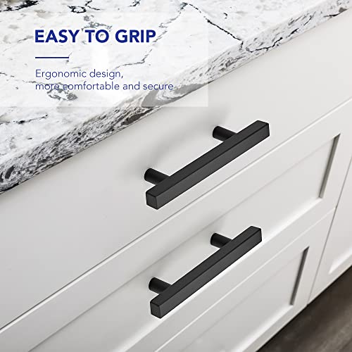 Ravinte Hardware Matte Black Cabinet Handles Drawer Pulls 3 Inch CC 10 Pack - color: Matte Black Square T-Shaped, size: 3" Hole Center