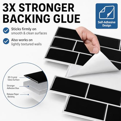 Zimtty Peel and Stick Subway Tile Backsplash for Kitchen Bathroom, Self Adhesive Wall Tiles, 10-Sheet 12"×12" - color: Black