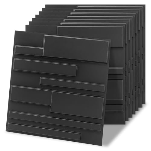 Art3d 20 Pack Decorative 3D Wall Panels, 19 Sq.Feet PVC Interior Wall Décor, 11.8"x11.8", Black - color: Horizontal Lines Black, size: 20 pcs