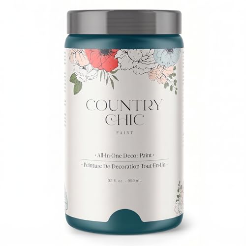 Country Chic All-in-One Chalk Paint for Furniture, Cabinets, Home Decor, Eco-Friendly, Matte Finish, Built-In Primer & Top Coat for Wood, Metal - Aurora (Teal Blue) - Quart (32 oz) - color: Aurora, size: 32 Fl Oz (Pack of 1)