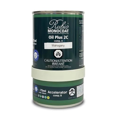 Rubio Monocoat Wood Stain & Finish 175 ft² | Oil Plus 2C | Quick-Dry, Eco-Friendly Linseed Wood Oil for Indoor Use, Includes Accelerator (Part B) | Protector | 350 ml, Mahogany - color: Mahogany, size: 350 ml