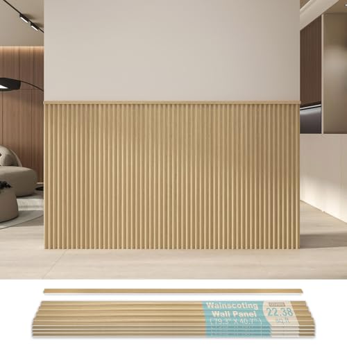 Art3d 79.3 x 40.7 Inch Beaded Wainscoting Wall Panel, 22.38 sq.ft, Oak - color: Oak, size: 79.3"x40.7"