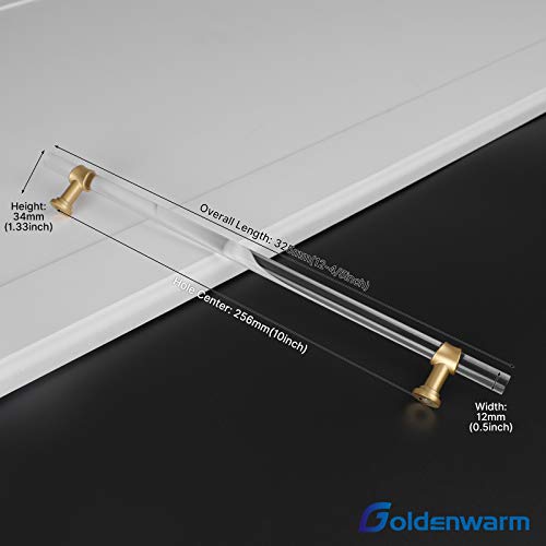 Goldenwarm 5 Pack 10 Inch Matte Gold Cabinet Pull Clear Acrylic Furniture Hardware Glass Cabinet Hardware for Kitchen Cupboard Bathroom - color: Matte Gold, size: 10"/256MM Hole Center