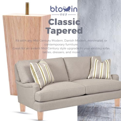 6 inch Solid Wood Pyramid Furniture Legs 4PCS Mid-Century Modern - color: Unfinished, size: 6" (15cm)