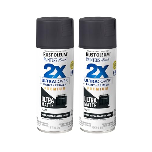 Rust-Oleum Painter's Touch 2X Ultra Cover Spray Paint, Ultra Matte Slate - color: Ultra Matte Slate, size: 12 Ounce (Pack of 2)