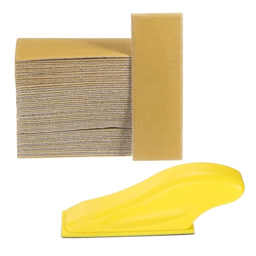 HARFINGTON 70 Pcs Detail Sander Paper 400 Grit 3.5" x 1.2" Micro Hand Sanding Papers Sheets Wet Dry Sandpapers with Sanding Block Tool for Wood Furniture Crafts Woodworking - style: 400 Grit