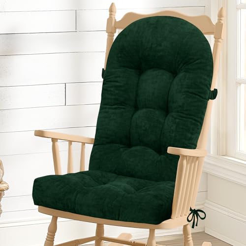 Rocking Chair Cushion - Chenille Fabric, High-Density Sponge, Durable Comfort Non-Slip Bottom Tufted Seat Pads with Ties, Chenille︱Green, 44x19x4 inch - color: Green