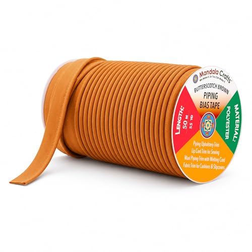 Mandala Crafts Butterscotch Brown Sewing Maxi Piping Bias Tape with Welting - color: Butterscotch Brown, size: 1/2 Inch 55 Yards