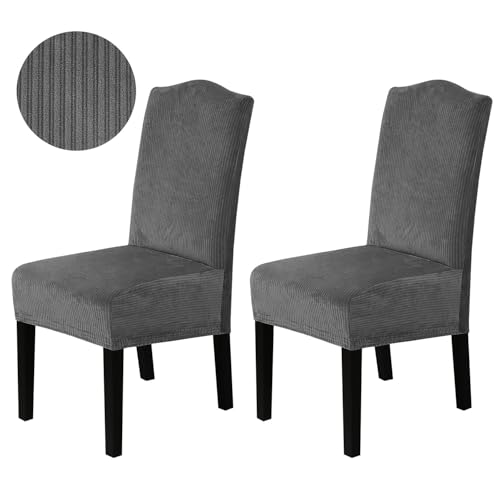 H.VERSAILTEX Velvet Dining Chair Covers Stretch Chair Covers for Dining Room Set of 2 Parson Chair Slipcovers Chair Protectors Covers Dining, Soft Thick Solid Velvet Fabric Washable, Grey Striped - color: Striped Grey, size: 2
