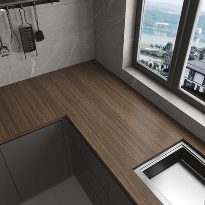 Walnut Wood Grain Contact Paper Peel and Stick Self Adhesive Wallpaper Dark Brown Wood Contact Paper for Furniture Countertops Bubble Free Design Thick Removable Waterproof Top Vinyl Wrap 48''x197'' - color: Walnut Brown, size: 48" x 197"