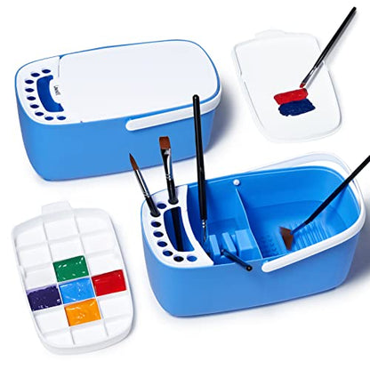 GAMENOTE Paint Brush Cleaner, Paint Brush Holder and Palette, Blue - color: Blue