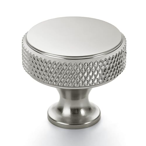 10 Pack Brushed Nickel Knurled Cabinet Knobs Round Drawer Pulls - color: Brushed Satin Nickel