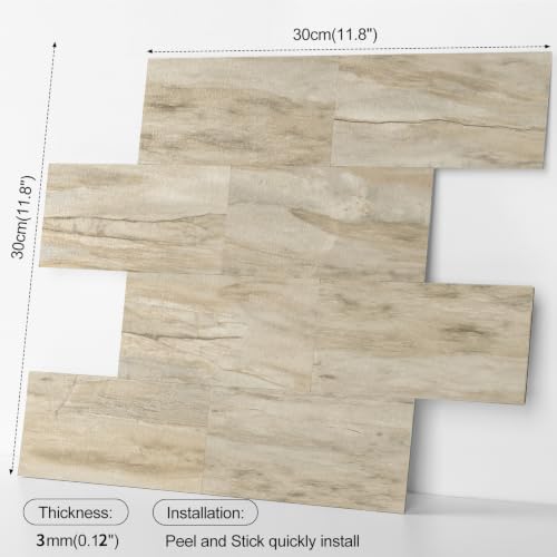 10 Sheets Warm Beige PVC Subway Tiles Peel and Stick Backsplash,11.8''x11.8'' Heat Resistant Stick on Tiles for Kitchen,Waterproof Peel and Stick Wall Tiles for Bathrrom - color: Warm Beige Stone