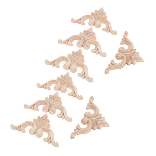 8Pcs Wood Carved Appliques Onlays Small Corner Carving Decals for Furniture - size: 6x6cm/2.36"x2.36"