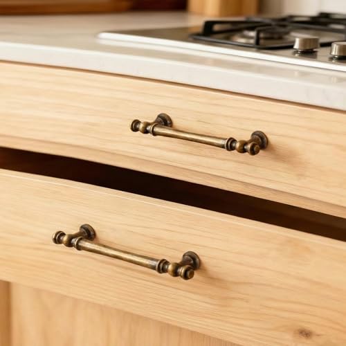 Liron Hardware 10 Pack Antique Brass 5 Inch Vintage Kitchen Cabinet Handles - size: 5 Inches (128mm) Hole Center