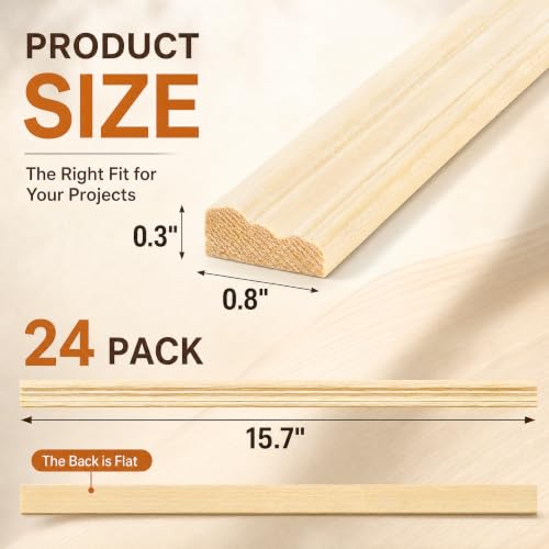 24 Pack Wall Molding Trim, 3D Unfinished Flat Wood Trim, 15.7"x0.8"