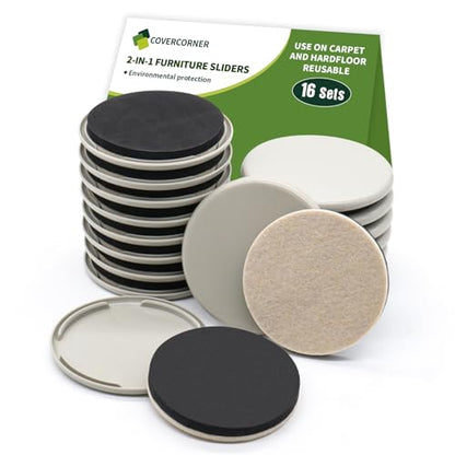 2 in 1 Furniture Sliders, 16 PCS in 3 1/2" or 4", Beige - size: 16 PCS 3 1/2 inch Beige
