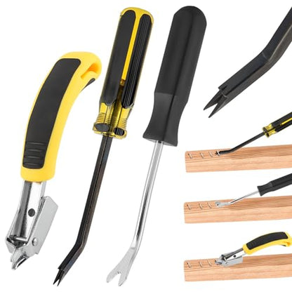 3-Piece Heavy Duty Staple Remover Tool Set, Tack Puller and Nail Puller for Removing Staples from Furniture, Flooring, Carpet, Wood Cases, Cartons and Picture Frames, Black & Yellow