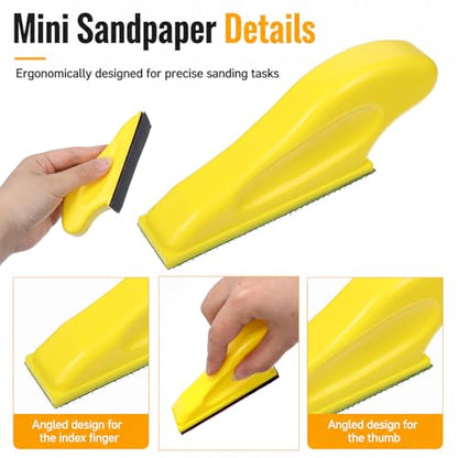 70PCS Fine Grit Sandpaper, Micro Detail Sander Paper Kit, Wet Dry Sandpaper, Grit 400 600 800 1000 1500 2000 3000, 3.5”x 1”Hand Sanding Block with Hook and Loop Sanding Strips for Crafts Woodworking