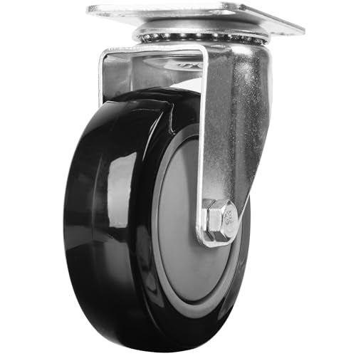 Finnhomy 4” Inch Swivel Casters Wheels Set of 4 Plate Casters Heavy Duty Premium Polyurethane PU Wheels for Furniture/Workbench Load Bearing 2,600 Lbs Anti-wear Smooth Casters Black (Free Screws) - style: 4" (No Brake)