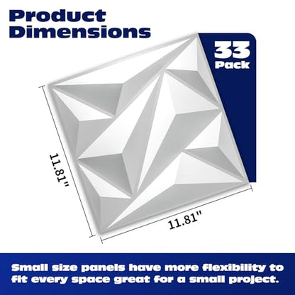 Art3dwallpanels 33 Pack 3D Wall Panels Diamond, White, 12''x12'' - color: White, size: 33 Pack