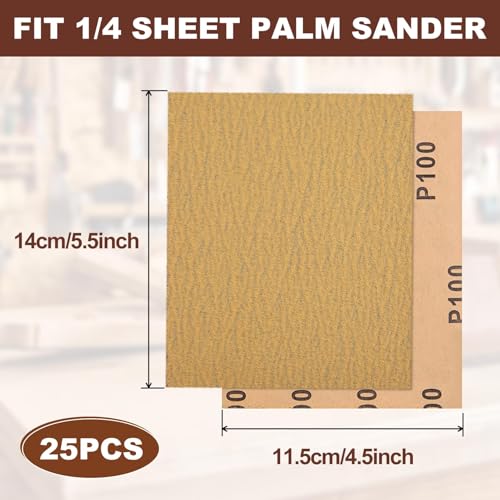 SPEEDWOX 1/4 Sheet Sandpaper Sheets 25PCS Premium Sand Paper 100 Grit Sanding Sheets 5.5" x 4.5" Sandpaper for Wood Metal Automotive Furniture Woodworking Clip-On, Hand Sanding Blocks - style: 100 Grits