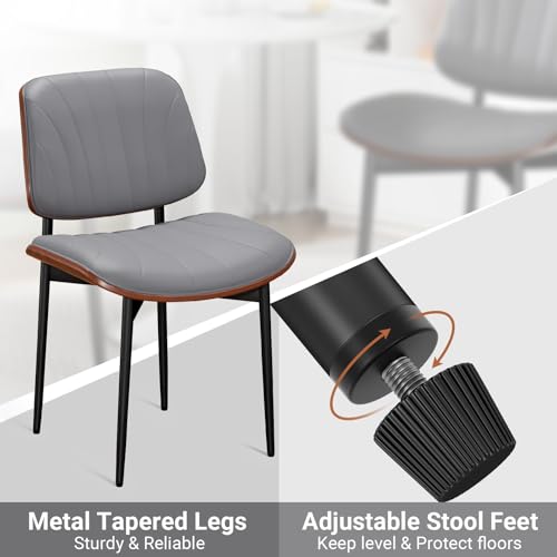 REONEY Dining Chairs Set of 4, Mid-Century Modern Kitchen Chairs, Gray - color: Dark Gray Shell Strips