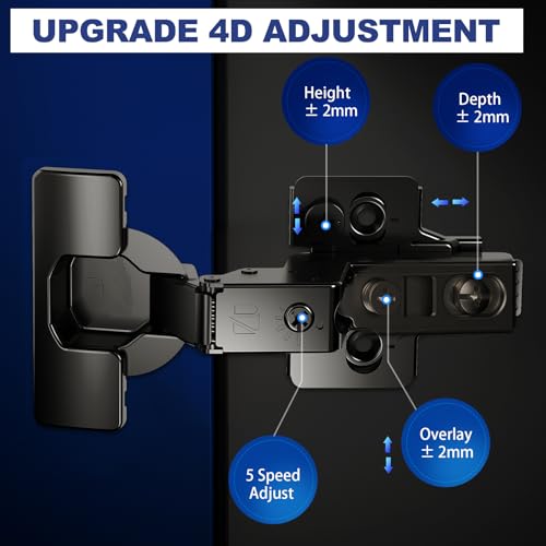 8 Pack Soft Close Cabinet Hinges for Kitchen Frameless Cabinets Inset Self-Closing Concealed Hinge 110° 4D Adjustment Speed Control Ideal for Upgrading Cabinet Doors and Drawers - size: Inset