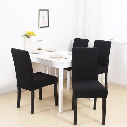 Stretch Chair Covers Slipcovers Set of 6 Black Stretchable Dining Chair Slipcover Washable Removable for Kitchen,Hotel,Restaurant - color: Black, size: 6