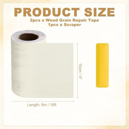 HARFINGTON Wood Grain Repair Tape 4" x16ft Self-Adhesive Repair Patch - color: Beige Wood, size: 4" x 16ft