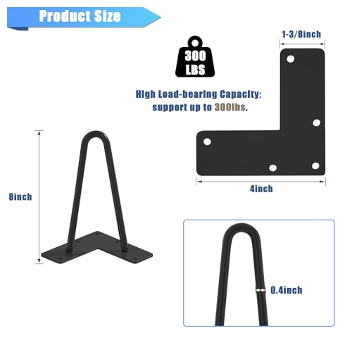 Hairpin Legs 8", Black Metal Furniture Legs for Coffee Table, Set of 4 - size: 8inch