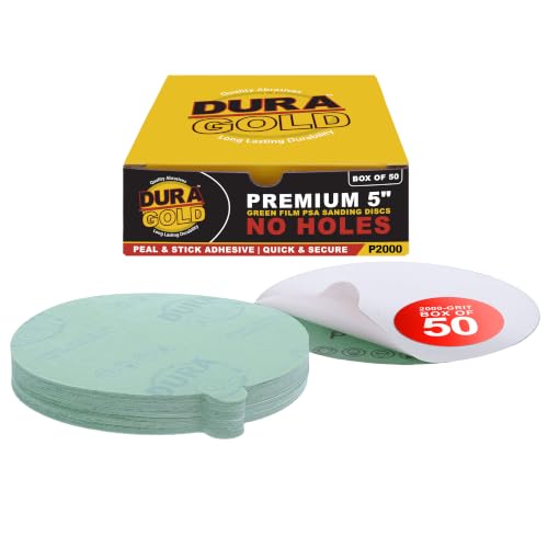 Dura-Gold Premium 5" Green Film PSA Sanding Discs - 2000 Grit (Box of 50) - size: 2000-Grit