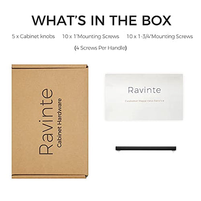 Ravinte Matte Black Cabinet Handles Solid Cabinet Pulls, 5 Inch CC, 5 Pack - color: Black, size: Flat Black 5" Hole Center