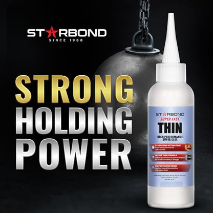 Starbond Super Fast Thin, Premium Instant CA (Cyanoacrylate Adhesive) Super Glue Plus Extra Cap and Microtips, (for Woodturning, Pen Turning, Hobby, Stabilizing, Finish, Inlay) (4 Ounce) - size: 4 ounce