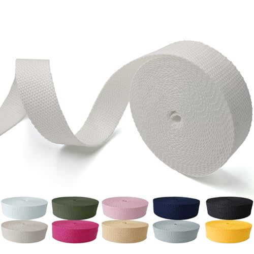 Cotton Webbing 1 Inch 5 Yards for Bag Strap Sewing Crafts, White - color: White