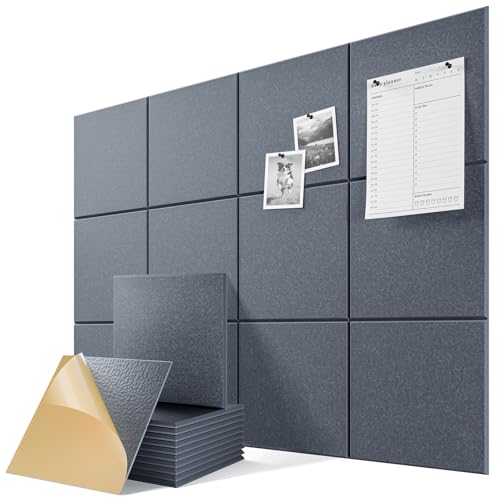 6-Pack Self-Adhesive Acoustic Panels, 12" X 12" X 0.4" High-Density Sound Proof Foam Panels for Walls, 36" x 24" Felt Bulletin Board, Soundproof Wall Panels for Home & Office (Dark Gray) - color: Dark Gray, size: Basic 6-Pack