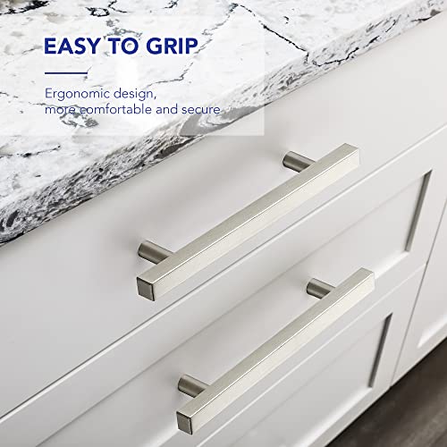 Brushed Nickel Cabinet Handles Drawer Pulls 5 Inch CC 10 Pack - color: Brushed Nickel Square T-Shaped, size: 5" Hole Center