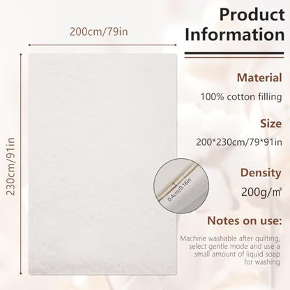 Cotton Quilting Batting Natural Quilt Batting 79 x 91 Inch 200gsm - size: 79"×91"