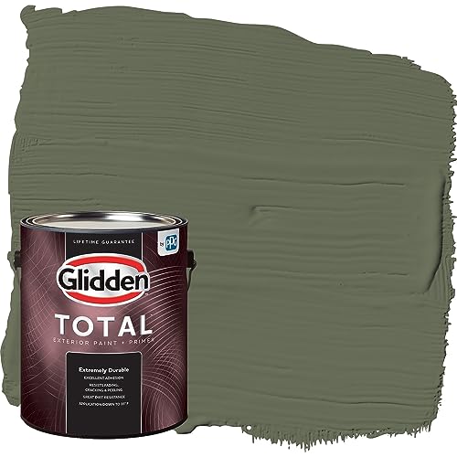 Glidden Total Exterior Paint & Primer All-in-One, All About Olive/Green, Semi-Gloss, 1 Gallon - color: All About Olive, size: 128 Fl Oz (Pack of 1)